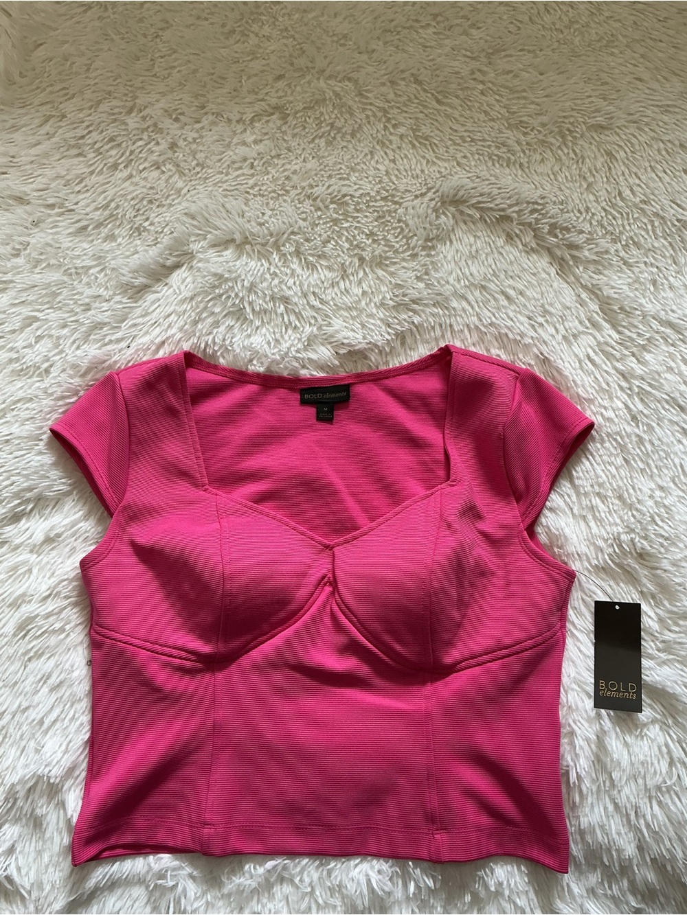 BOLD elements Hot Pink Structured Cap Sleeve Crop Top